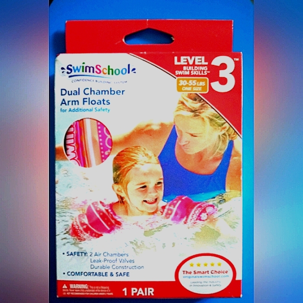 Swim School Dual Chamber Arm Floats Level 3 (30-55 lbs) & Foam Bath Kneeler - Picture 7 of 14
